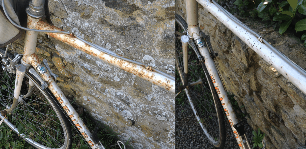 Image of removing rust from a bike frame