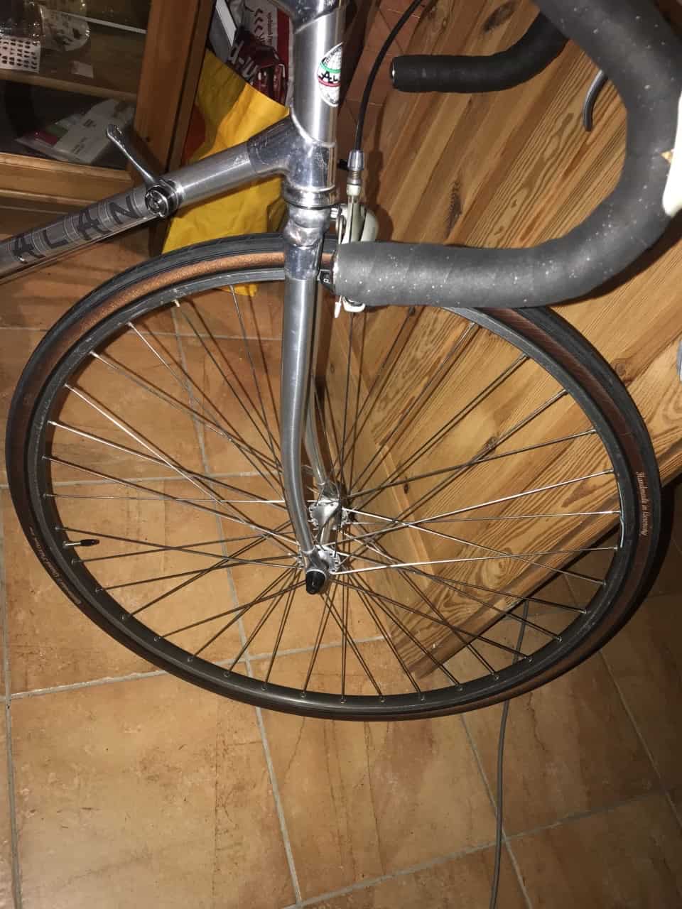 Image of forks and front wheel of Alan bike