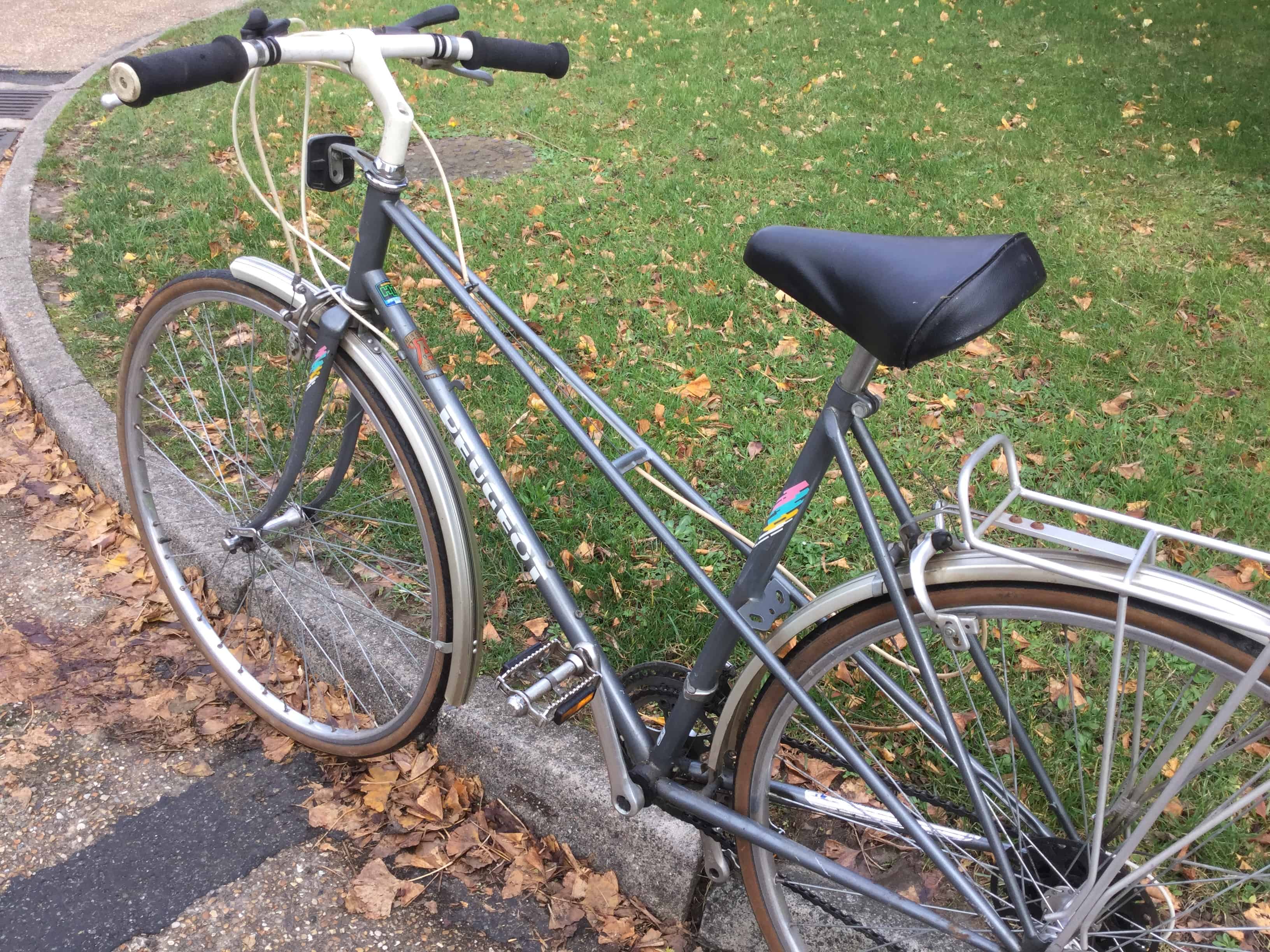 Rear non drive side view of mixte bike