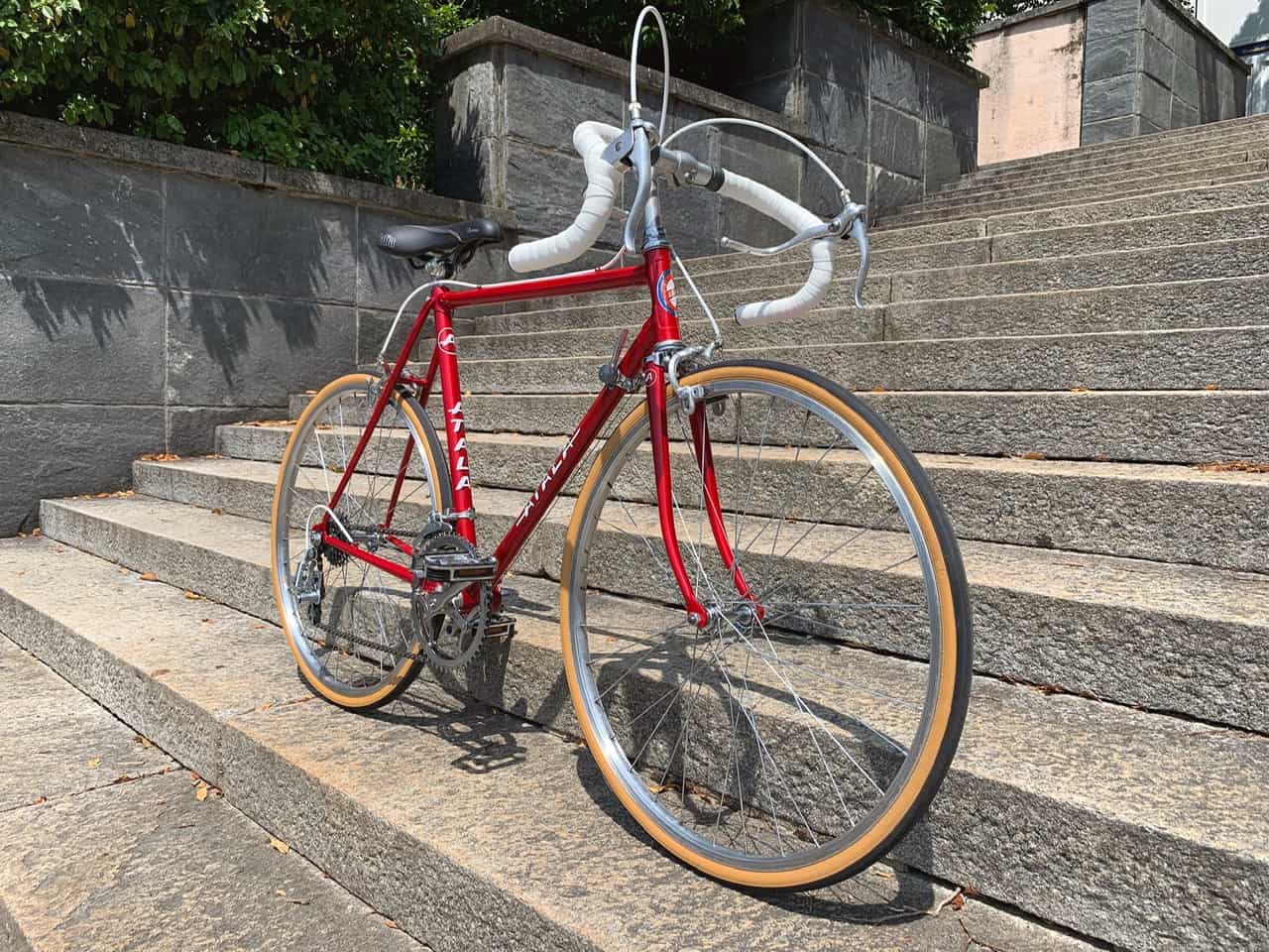 Restored Atala bike on steps in the sun