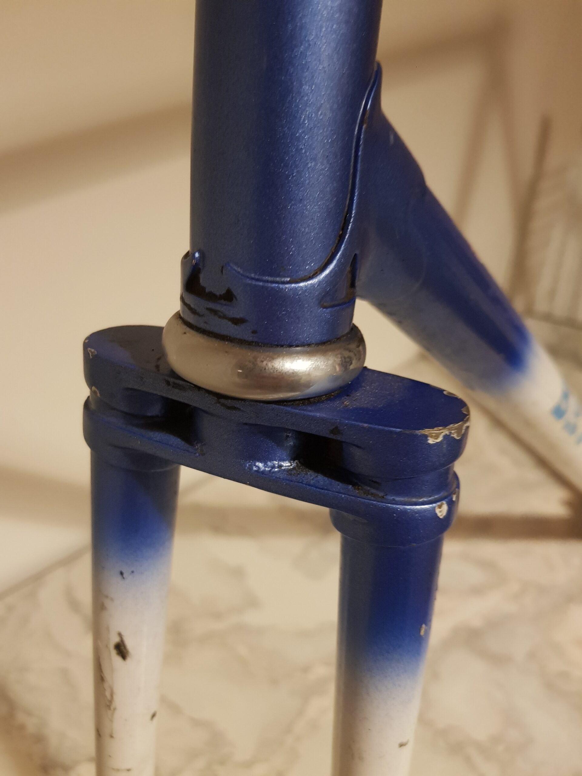 Close up image of front head tube lug of Battaglin frame