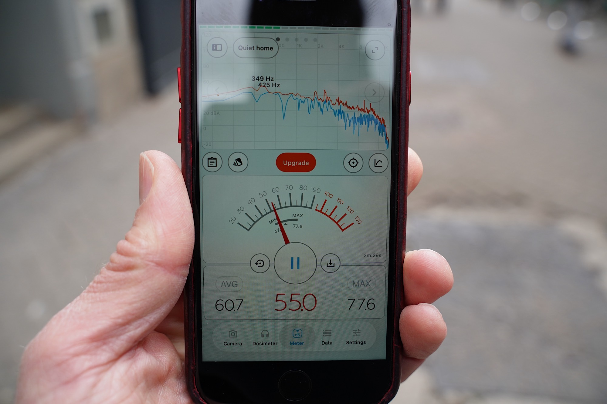 A picture of a decibel app on a phone